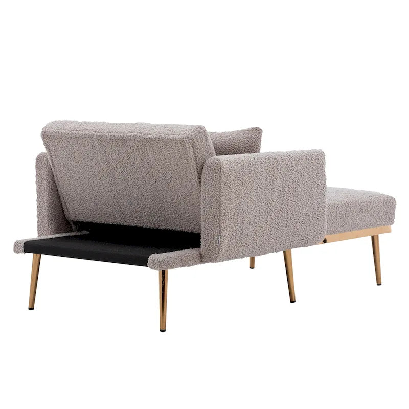 Teddy Fabric Upholstered Living Room Sleeper Sofa Chair With Rose Golden feet