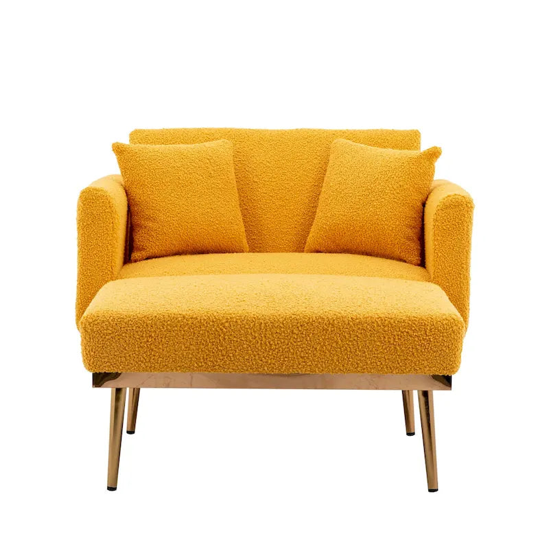 Teddy Fabric Upholstered Living Room Sleeper Sofa Chair With Rose Golden feet