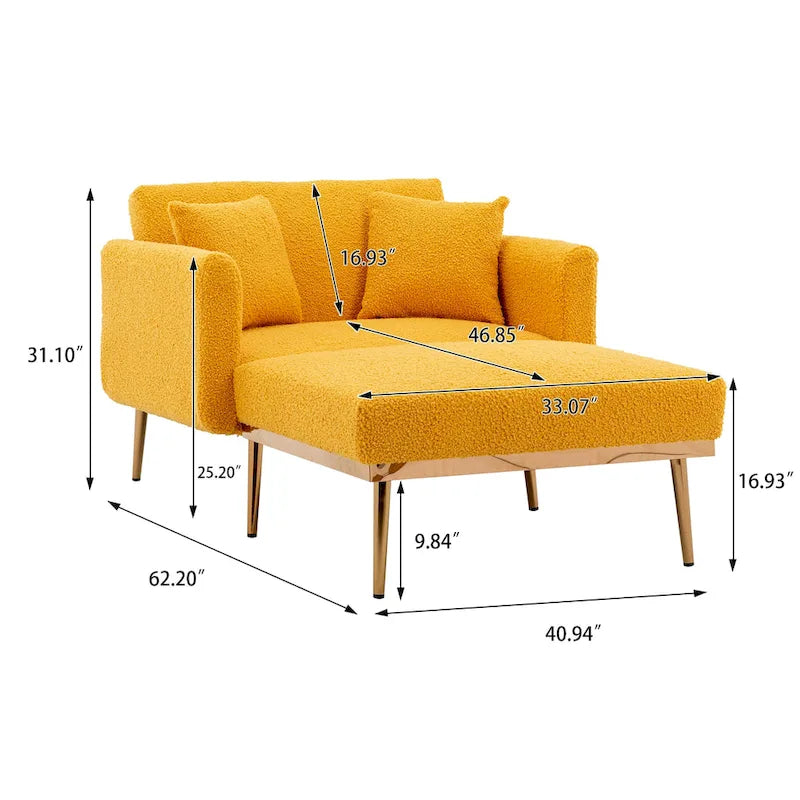 Teddy Fabric Upholstered Living Room Sleeper Sofa Chair With Rose Golden feet