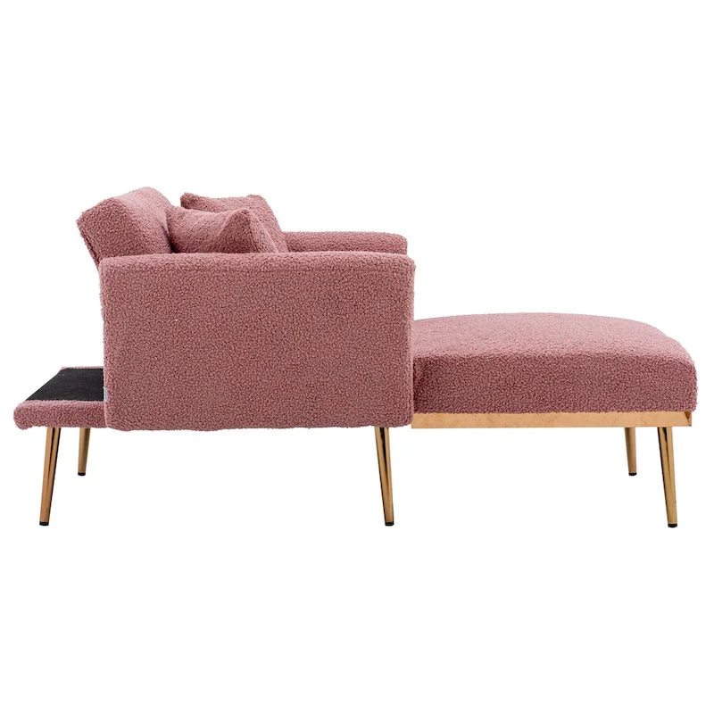 Teddy Fabric Upholstered Living Room Sleeper Sofa Chair With Rose Golden feet