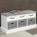 Two Toned Grey/ White Storage Bench with Drawers and Wooden Baskets