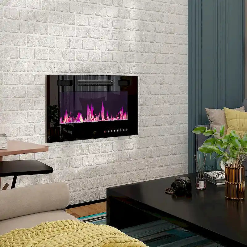 Wood Grain TV Stand with Optional Electric Fireplace: Cable Management
