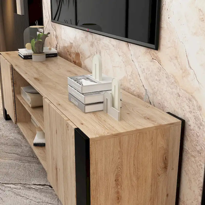 Wood Grain TV Stand with Optional Electric Fireplace: Cable Management