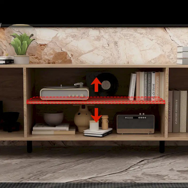 Wood Grain TV Stand with Optional Electric Fireplace: Cable Management