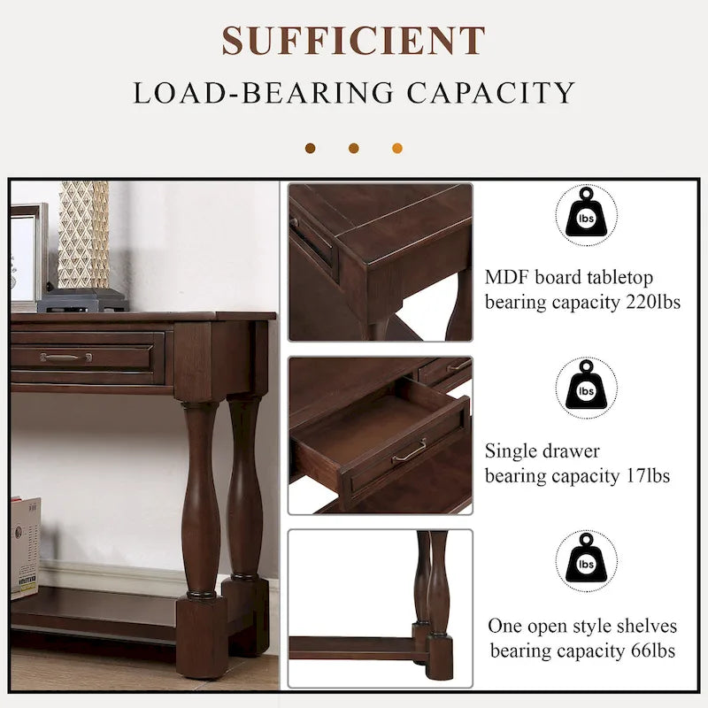 63inch Long Wood Console Table with 3 Drawers