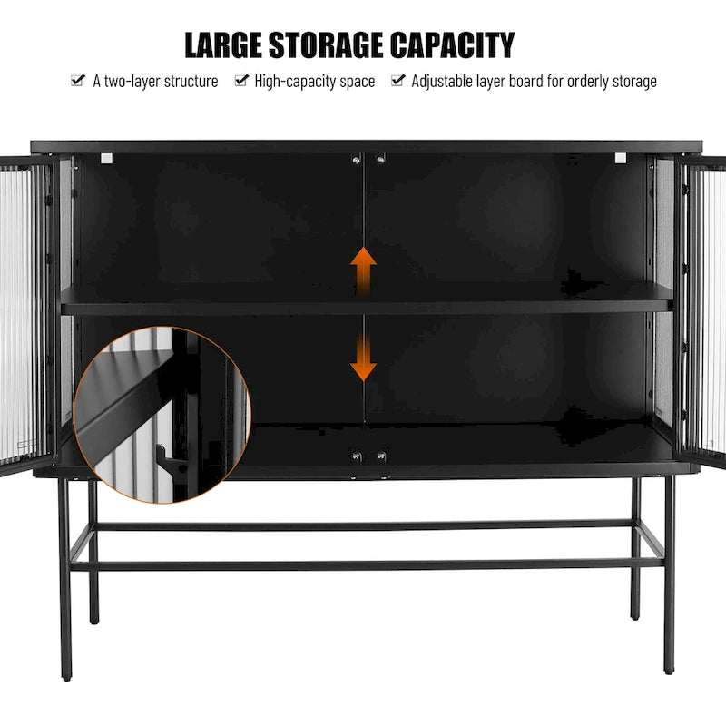 Double Tampered Glass Door Storage Cabinet with Adjustable Shelf
