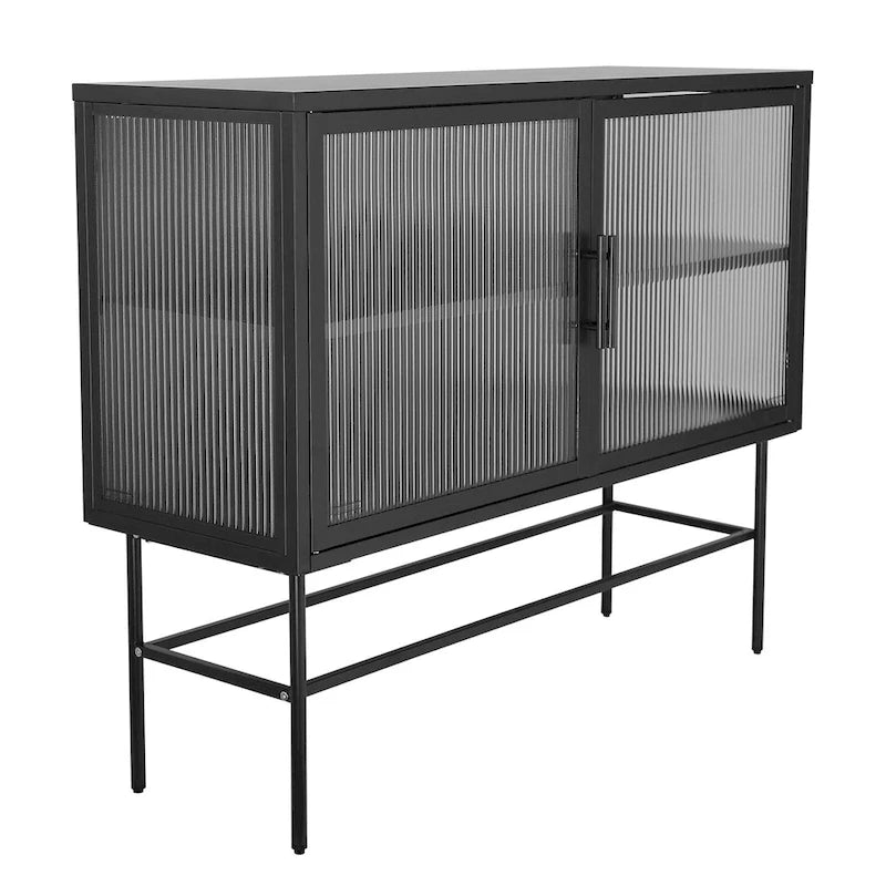 Double Tampered Glass Door Storage Cabinet with Adjustable Shelf