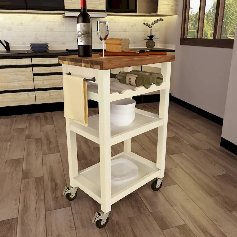 Steve Silver Bautzen Solid Acacia Wood Rolling Utility Cart