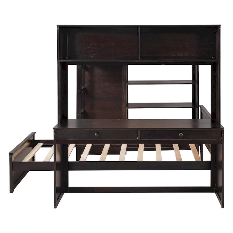 Loft Bed with a Stand-alone bed,Shelves,Desk,and Wardrobe