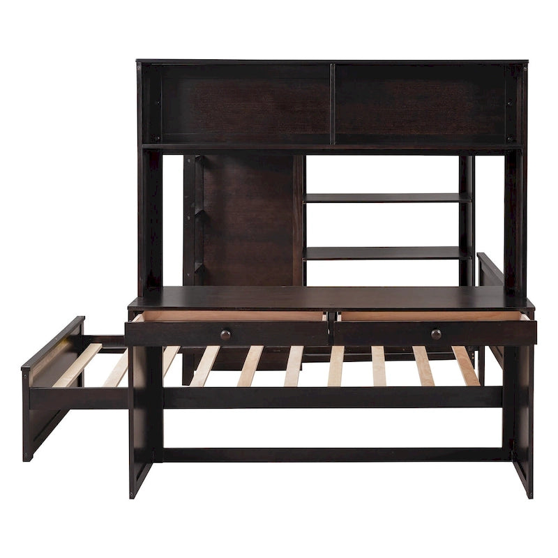 Loft Bed with a Stand-alone bed,Shelves,Desk,and Wardrobe