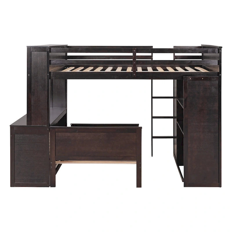 Loft Bed with a Stand-alone bed,Shelves,Desk,and Wardrobe