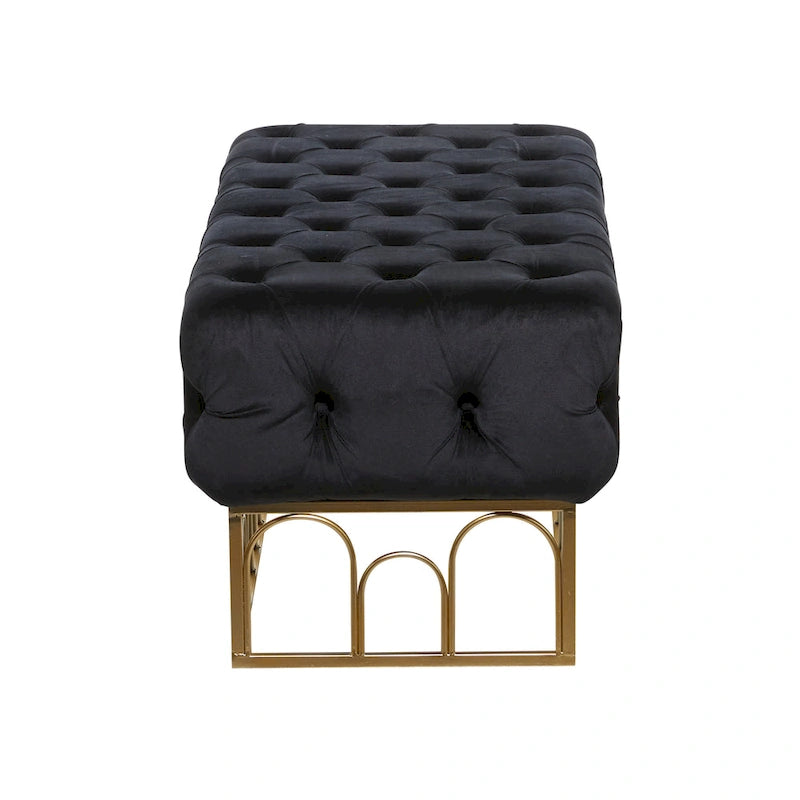 Metal Bench with Gold Base - Black - Roche River Decor - 20W x 49L x 18H