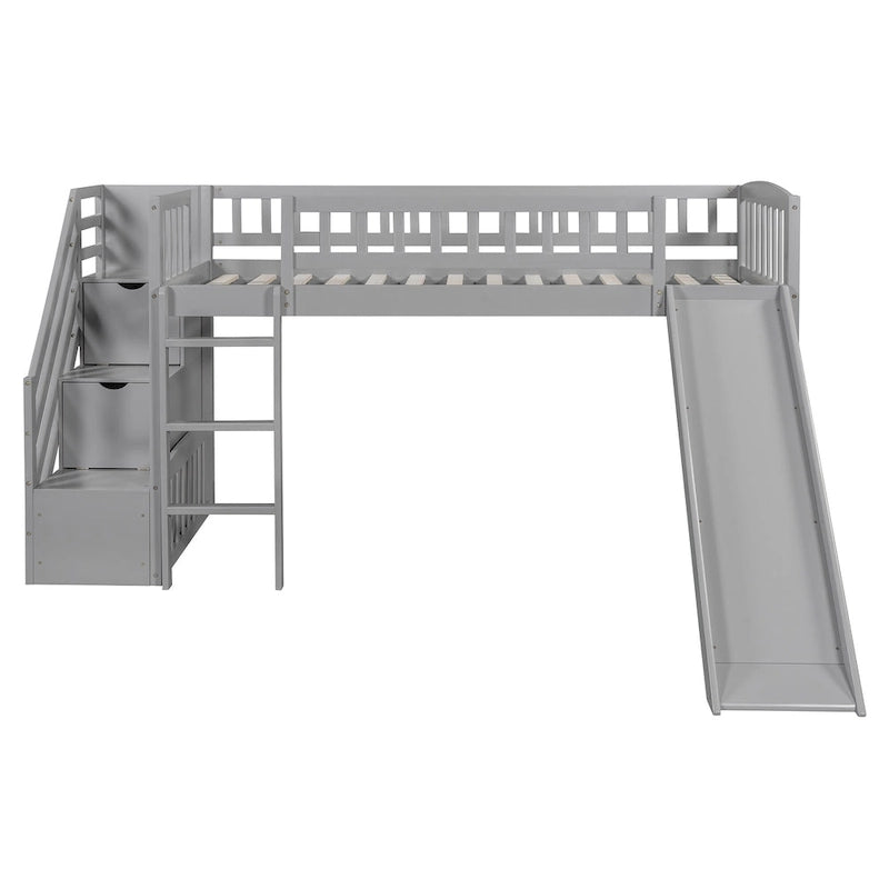 Merax Stairway Twin Size Loft Bed with Slide and Two Drawers