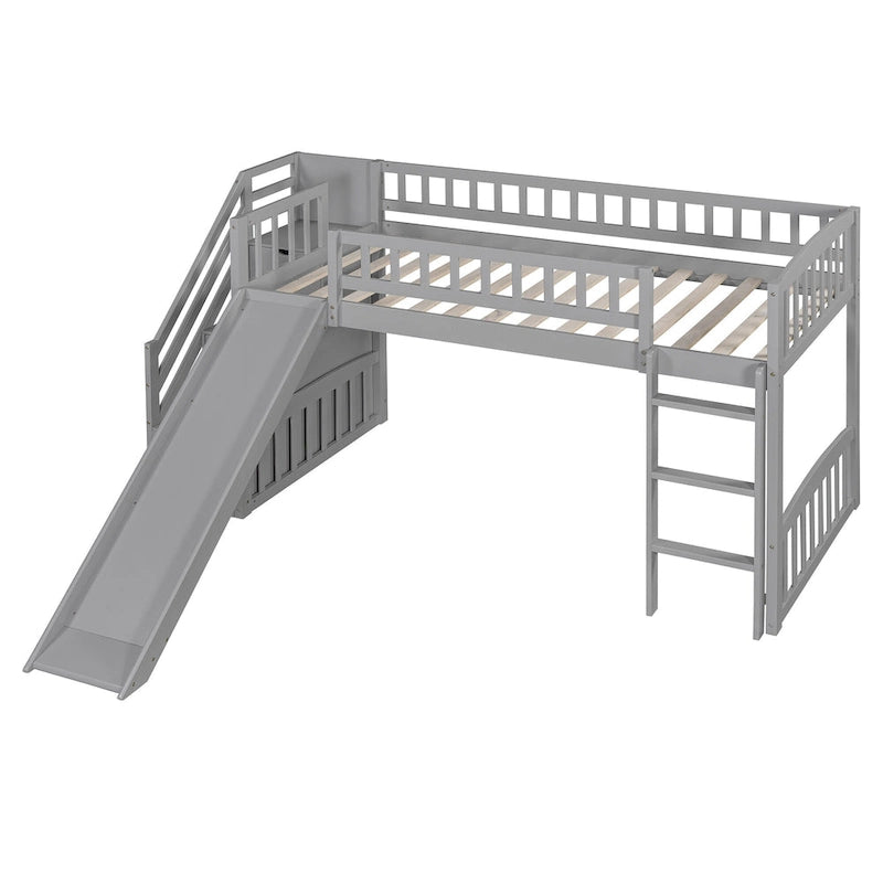 Merax Stairway Twin Size Loft Bed with Slide and Two Drawers