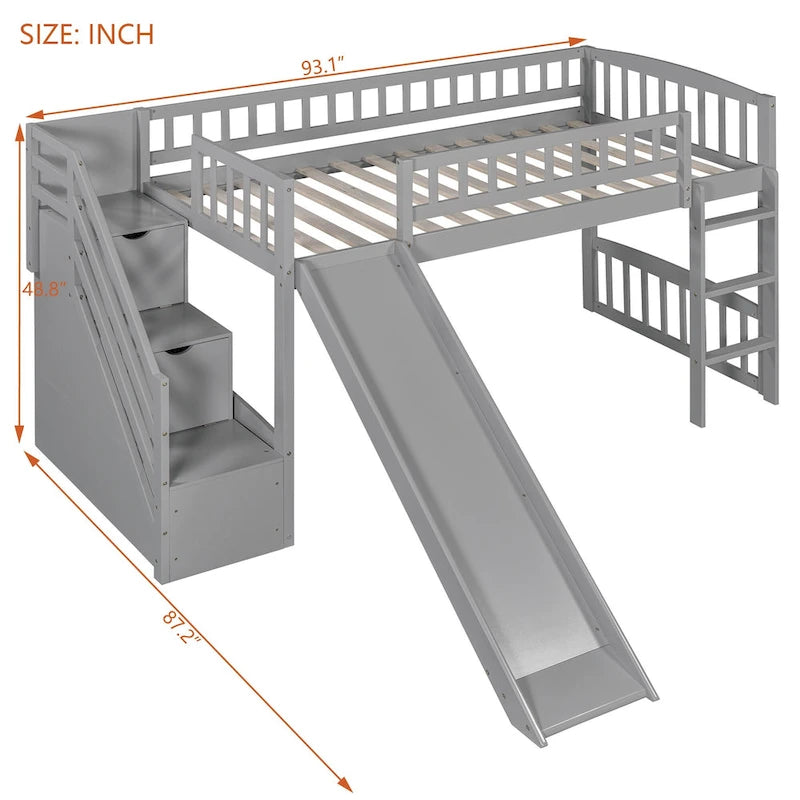 Merax Stairway Twin Size Loft Bed with Slide and Two Drawers