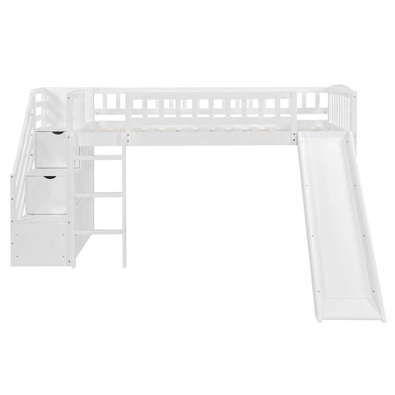 Merax Stairway Twin Size Loft Bed with Slide and Two Drawers