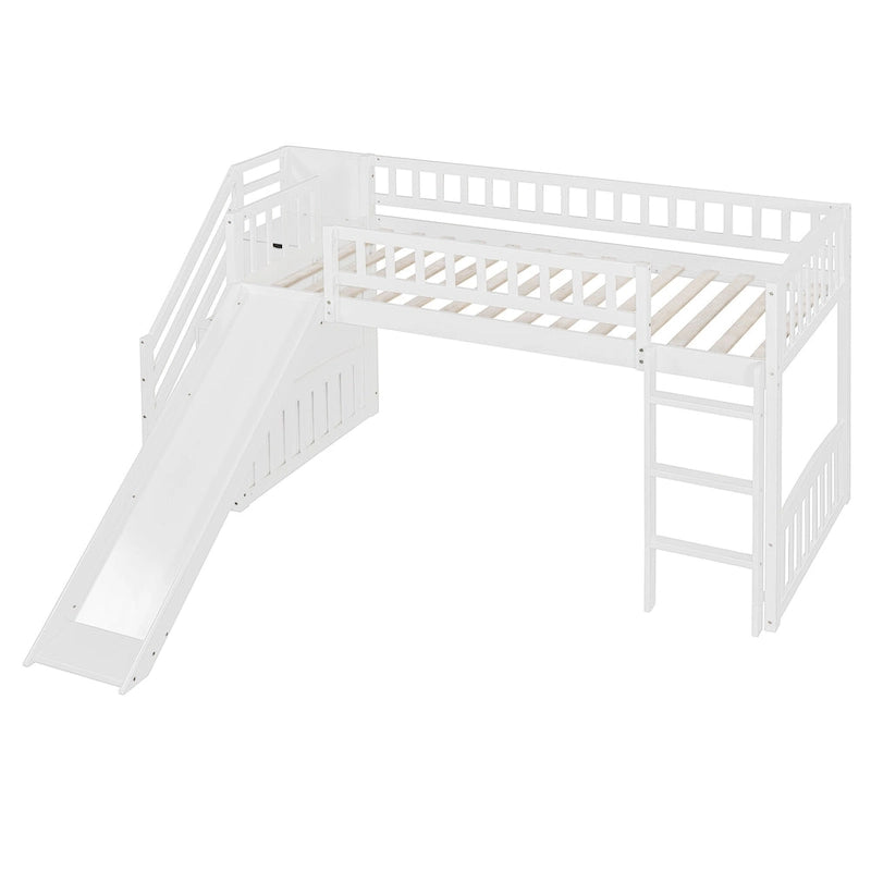 Merax Stairway Twin Size Loft Bed with Slide and Two Drawers