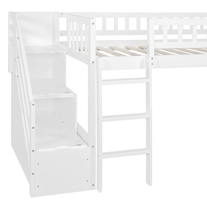 Merax Stairway Twin Size Loft Bed with Slide and Two Drawers