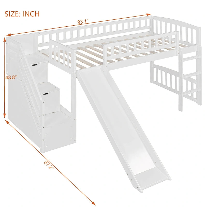 Merax Stairway Twin Size Loft Bed with Slide and Two Drawers