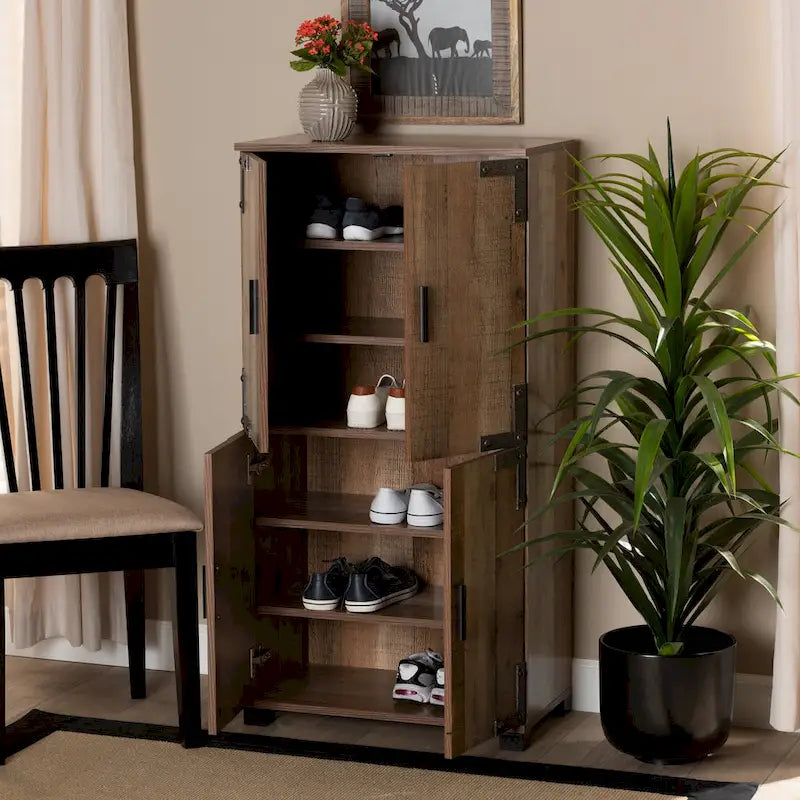 Cyrille Rustic 4-door Shoe Cabinet