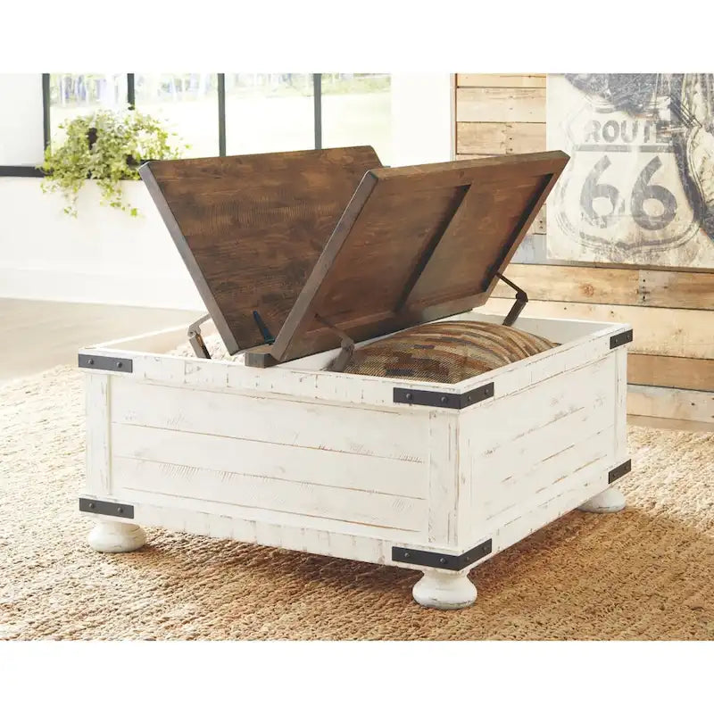 Signature Design by Ashley Wystfield Antiqued Ivory and Brown Pine Coffee Table