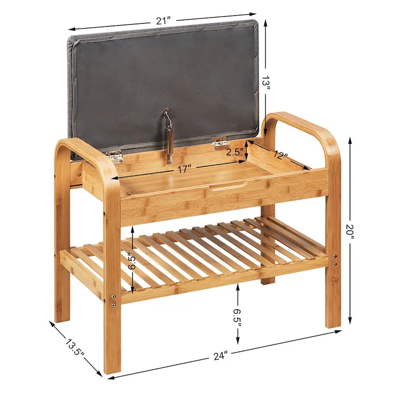 Bamboo Storage Bench Shoe Organizer Padded Seat Shoe Rack