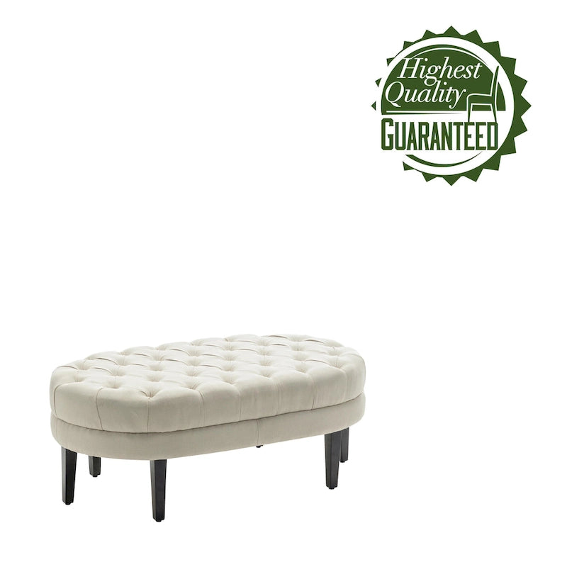 Porthos Home Itan Fabric Oval Cocktail Ottoman with Rubberwood Legs