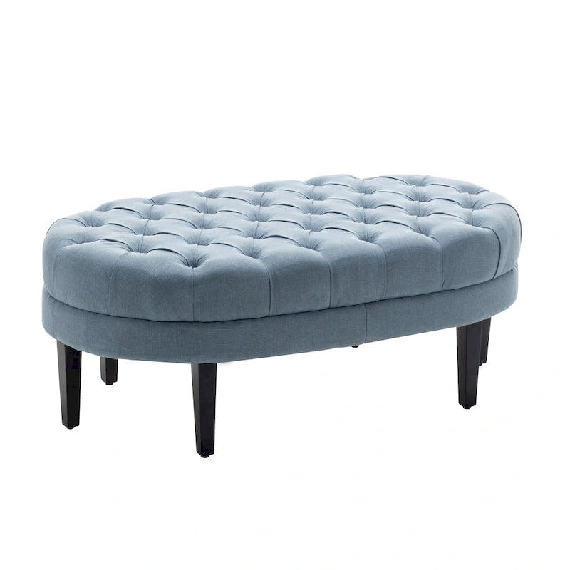 Porthos Home Itan Fabric Oval Cocktail Ottoman with Rubberwood Legs