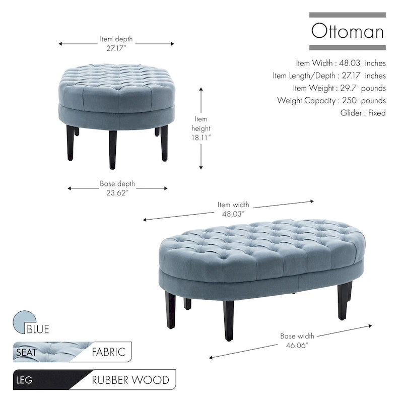 Porthos Home Itan Fabric Oval Cocktail Ottoman with Rubberwood Legs