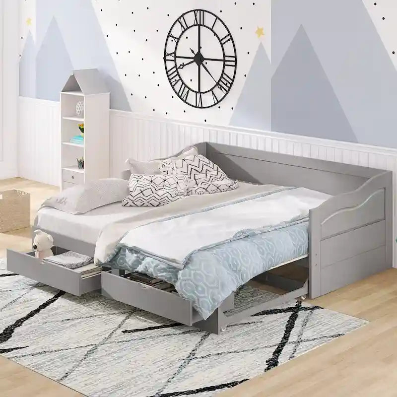 Daybed with Trundle Bed and Storage Drawers
