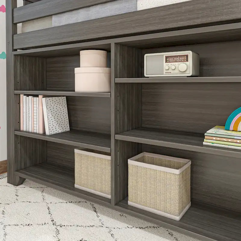 Max and Lily Twin-Size Low Loft with 3-Shelf Bookcase and 6-Shelf Bookcase