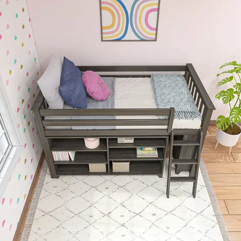 Max and Lily Twin-Size Low Loft with 3-Shelf Bookcase and 6-Shelf Bookcase