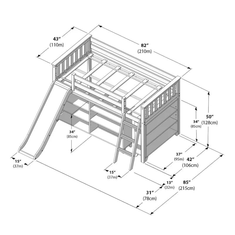 Max and Lily Twin-Size Low Loft with 3-Shelf Bookcase and 6-Shelf Bookcase