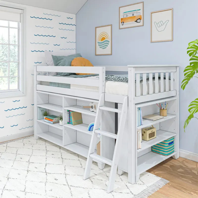 Max and Lily Twin-Size Low Loft with 3-Shelf Bookcase and 6-Shelf Bookcase