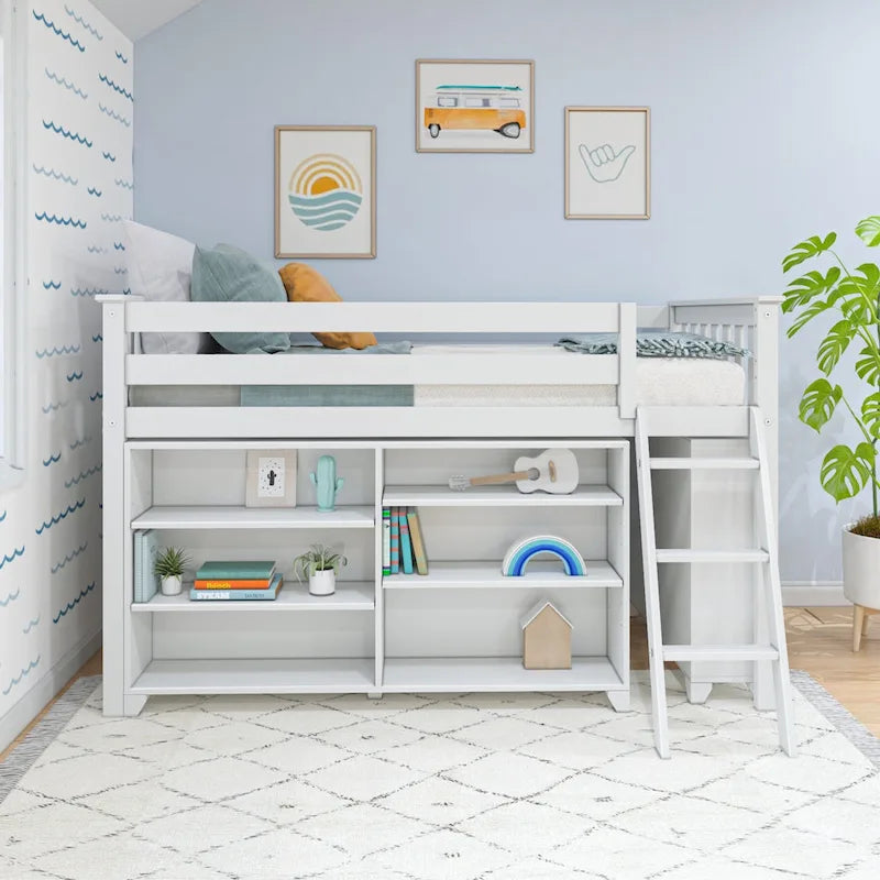 Max and Lily Twin-Size Low Loft with 3-Shelf Bookcase and 6-Shelf Bookcase