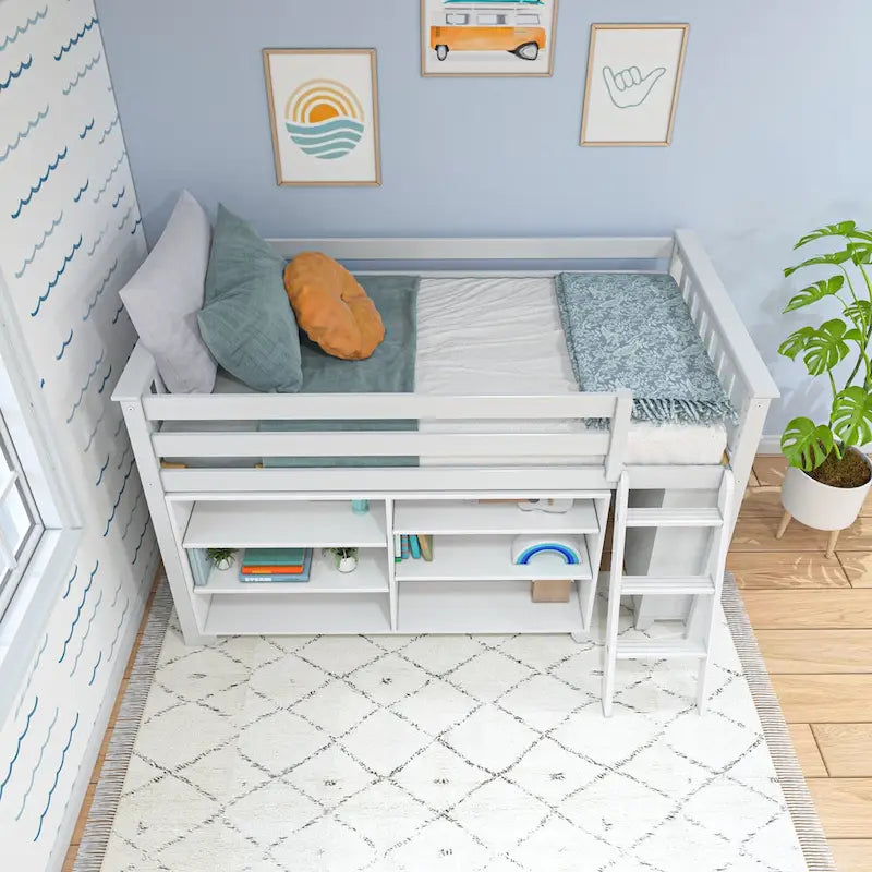 Max and Lily Twin-Size Low Loft with 3-Shelf Bookcase and 6-Shelf Bookcase