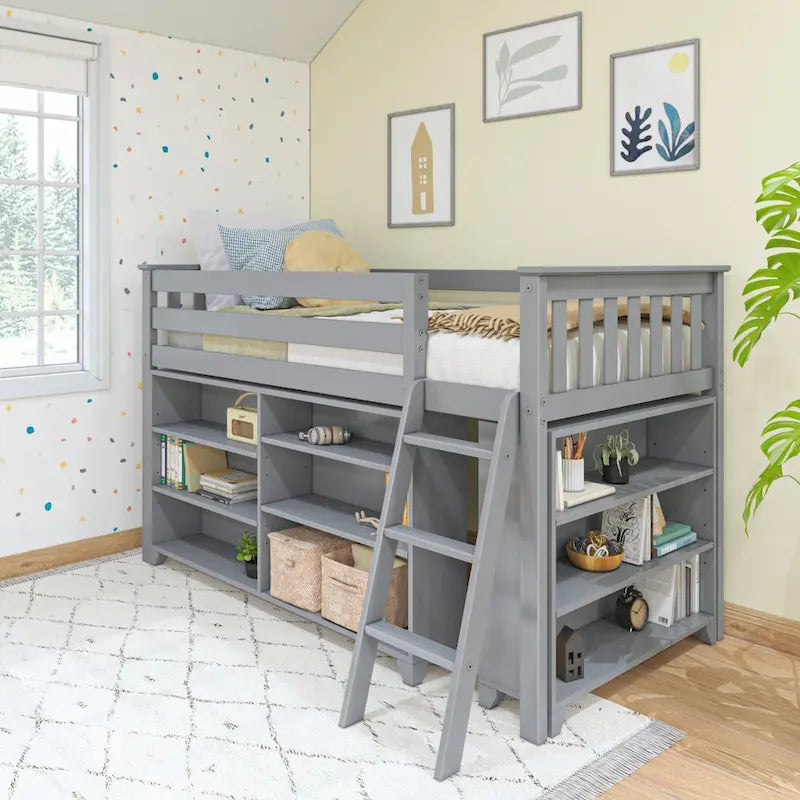 Max and Lily Twin-Size Low Loft with 3-Shelf Bookcase and 6-Shelf Bookcase