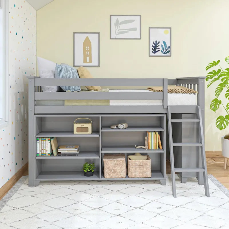 Max and Lily Twin-Size Low Loft with 3-Shelf Bookcase and 6-Shelf Bookcase