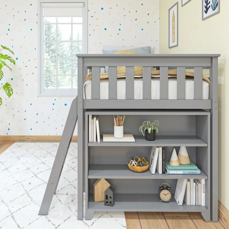 Max and Lily Twin-Size Low Loft with 3-Shelf Bookcase and 6-Shelf Bookcase