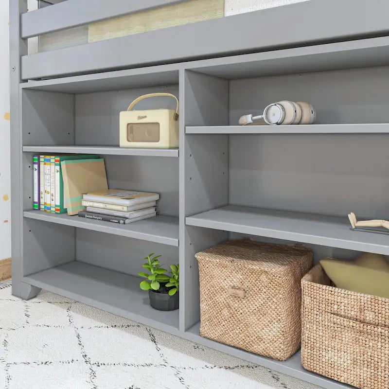 Max and Lily Twin-Size Low Loft with 3-Shelf Bookcase and 6-Shelf Bookcase