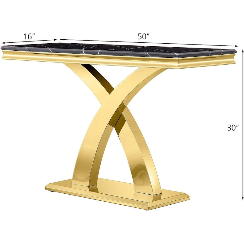 50 inch Rectangle Console Table with Luxurious Stainless Steel X Base and High Gloss Top