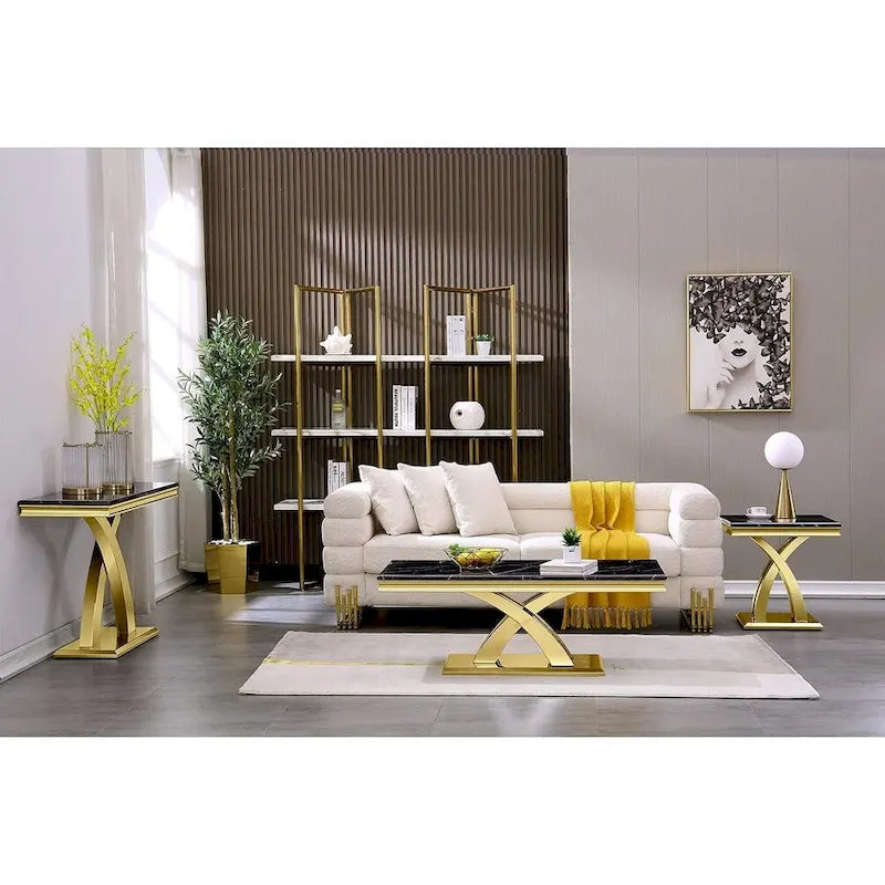 50 inch Rectangle Console Table with Luxurious Stainless Steel X Base and High Gloss Top