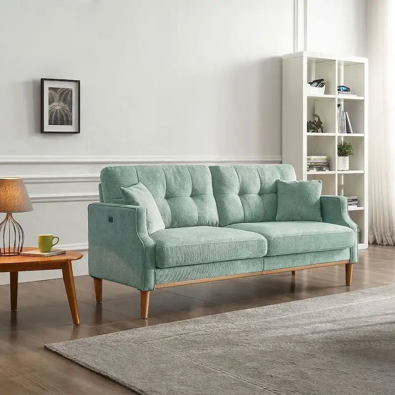 Modern 3-seat Fabric Sofa with USB Charge Port