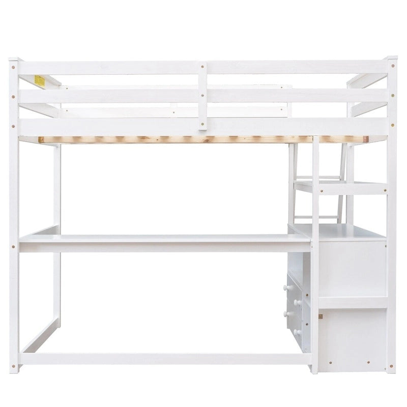 Full Size Loft Bed with Desk and Shelves