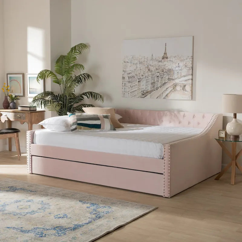 Raphael Modern Velvet Fabric Upholstered Daybed with Trundle