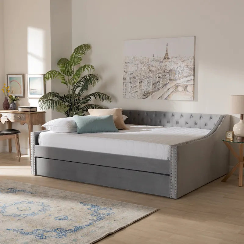 Raphael Modern Velvet Fabric Upholstered Daybed with Trundle