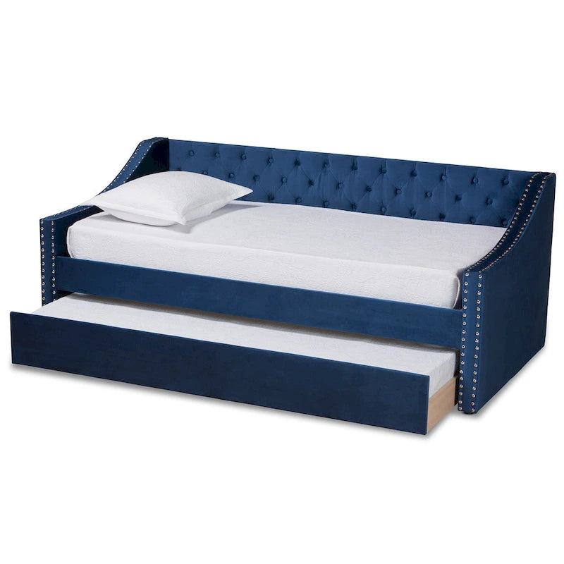 Raphael Modern Velvet Fabric Upholstered Daybed with Trundle