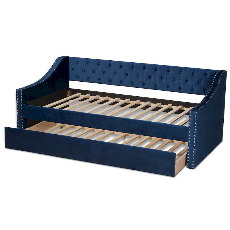 Raphael Modern Velvet Fabric Upholstered Daybed with Trundle