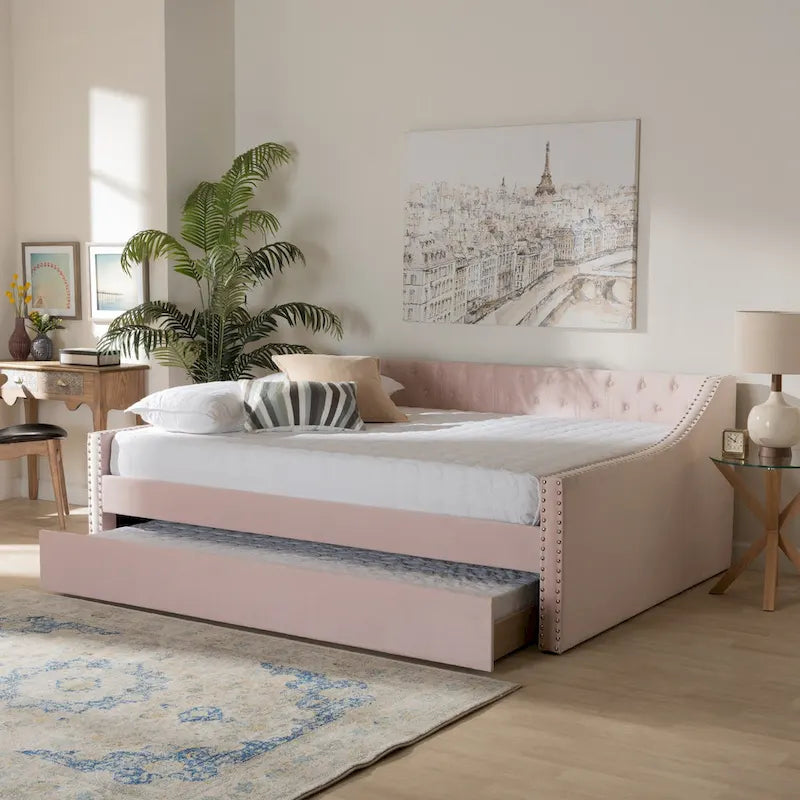 Raphael Modern Velvet Fabric Upholstered Daybed with Trundle