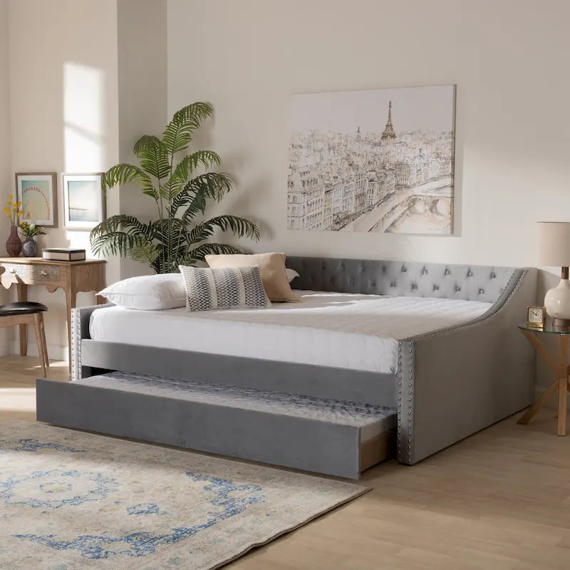 Raphael Modern Velvet Fabric Upholstered Daybed with Trundle